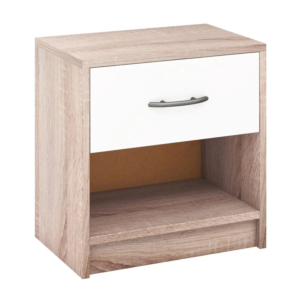 Bedside Table Nightstand with Drawer and Open Storage Shelf-Natural & White - Nightstands