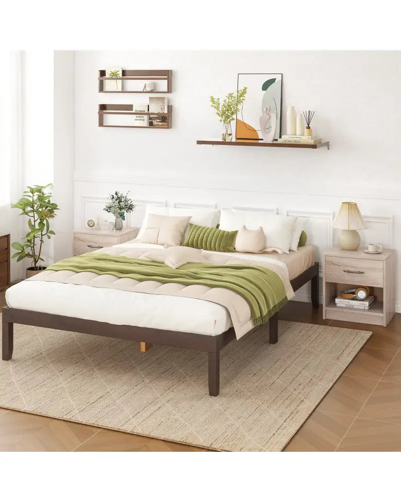 Bedside Table Nightstand with Drawer and Open Storage Shelf-Natural - Natural - Nightstands