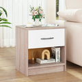 Bedside Table Nightstand with Drawer and Open Storage Shelf-Natural & White - Nightstands