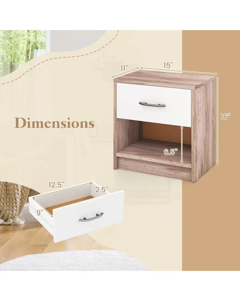 Bedside Table Nightstand with Drawer and Open Storage Shelf-Oak - Oak - Nightstands