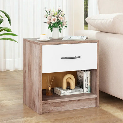 Bedside Table Nightstand with Drawer and Open Storage Shelf-Oak - Oak - Nightstands