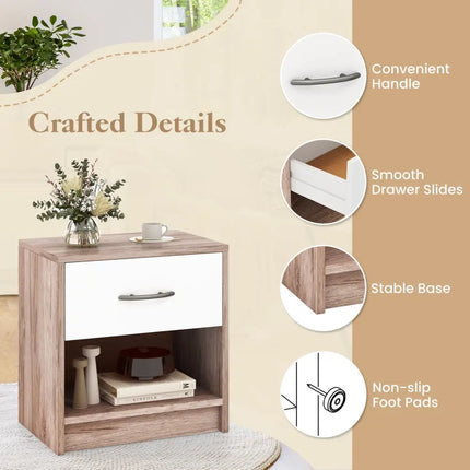 Bedside Table Nightstand with Drawer and Open Storage Shelf-Oak - Oak - Nightstands