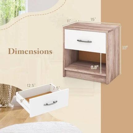 Bedside Table Nightstand with Drawer and Open Storage Shelf-Oak - Oak - Nightstands