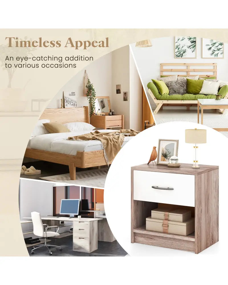 Bedside Table Nightstand with Drawer and Open Storage Shelf-Oak - Oak - Nightstands