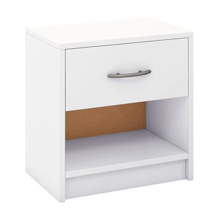 Bedside Table Nightstand with Drawer and Open Storage Shelf-White - White - Nightstands