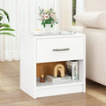 Bedside Table Nightstand with Drawer and Open Storage Shelf-White - White - Nightstands