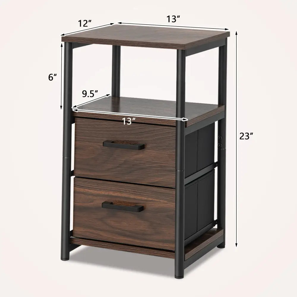Bedside Table Set of 2 with Removable Fabric Drawers and Metal Frame-Walnut - Walnut - Nightstands