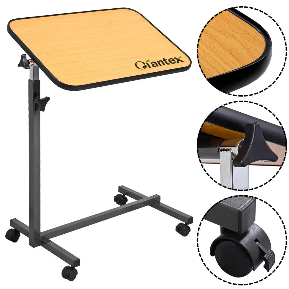 Beige Overbed Rolling Table Food Tray - Beige - End & Side Tables