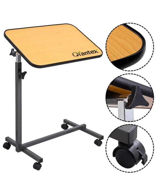 Beige Overbed Rolling Table Food Tray - Beige - End & Side Tables