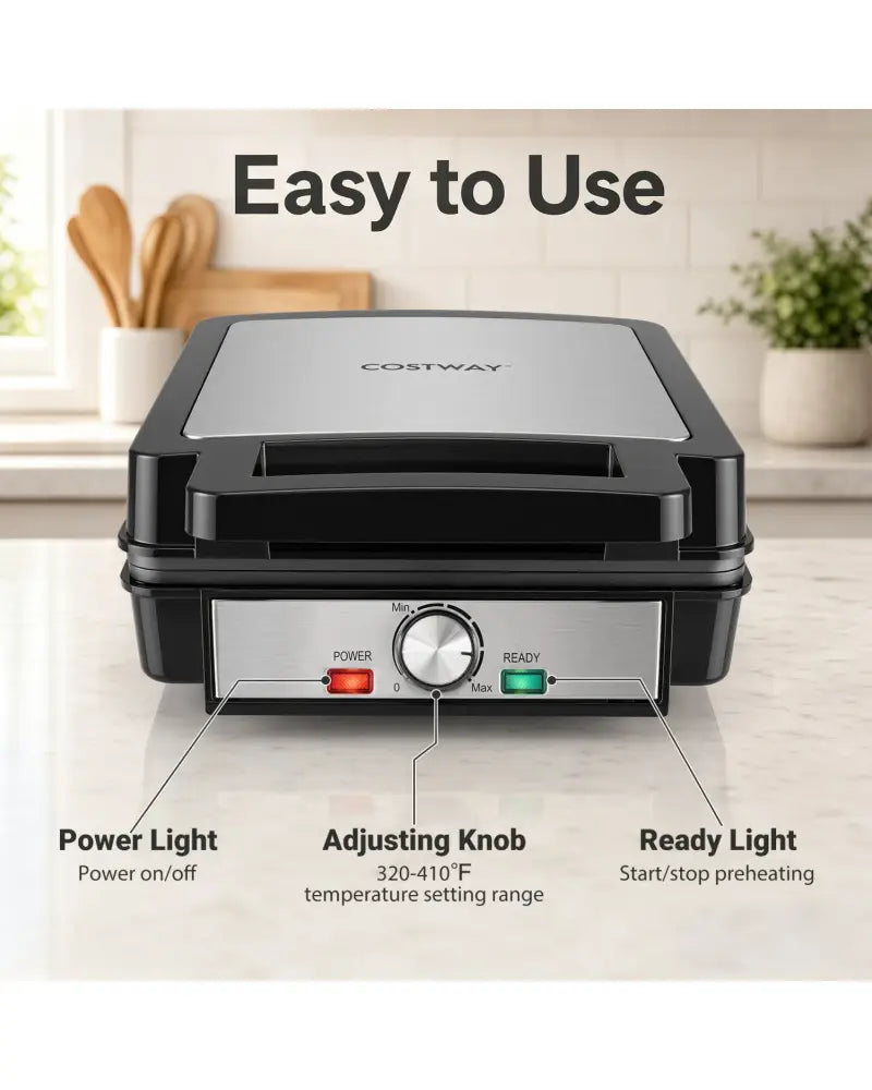 Belgian Waffle Maker 4-Slice 1200W with Browning Knob and Nonstick Plates-Black & Silver - Black - Small Appliances