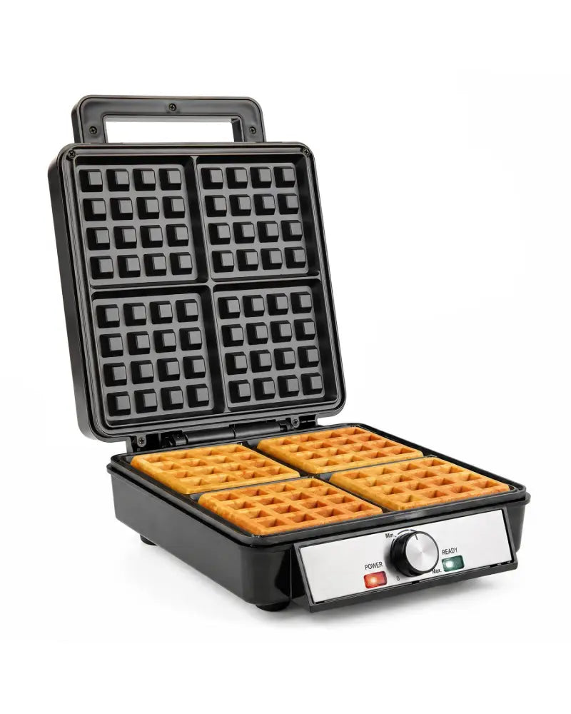 Belgian Waffle Maker 4-Slice 1200W with Browning Knob and Nonstick Plates-Black & Silver - Black - Small Appliances