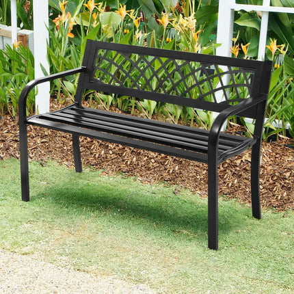 Bench Deck with Steel Frame for outdoor - Black - Outdoor Benches