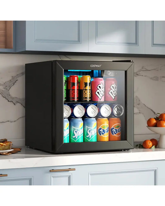 Beverage Refrigerator Cooler 1.3 Cu. Ft. 12 Bottles 55 Cans Mini Fridge-Black - Black - Wine & Beverage Coolers