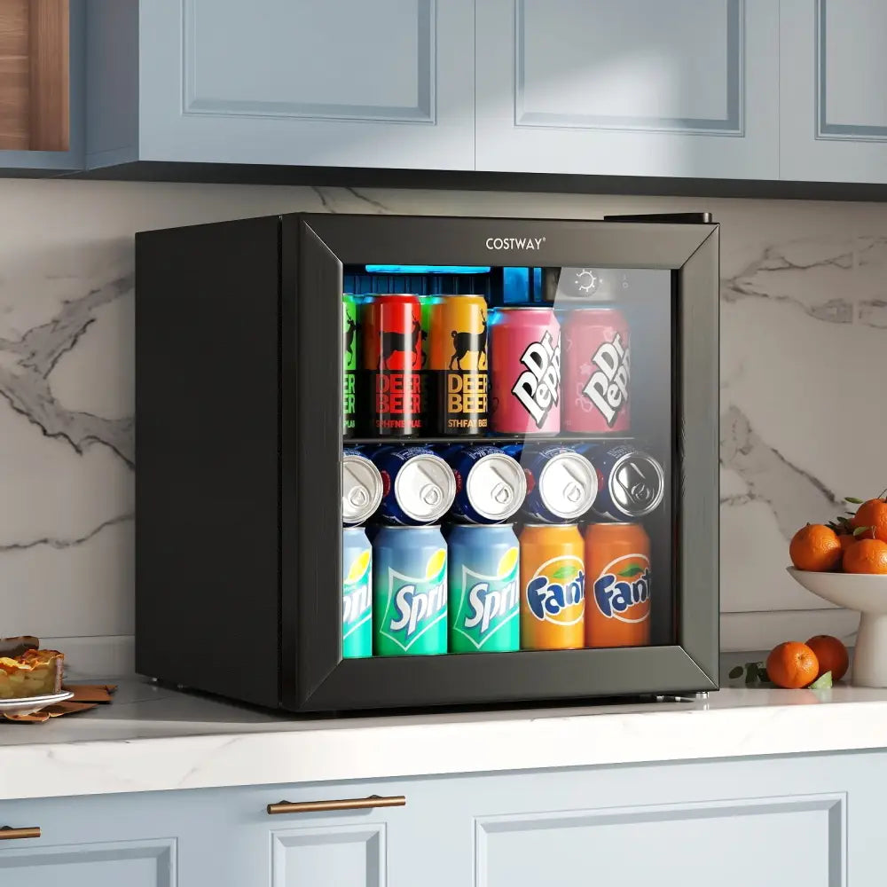 Beverage Refrigerator Cooler 1.3 Cu. Ft. 12 Bottles 55 Cans Mini Fridge-Black - Black - Wine & Beverage Coolers