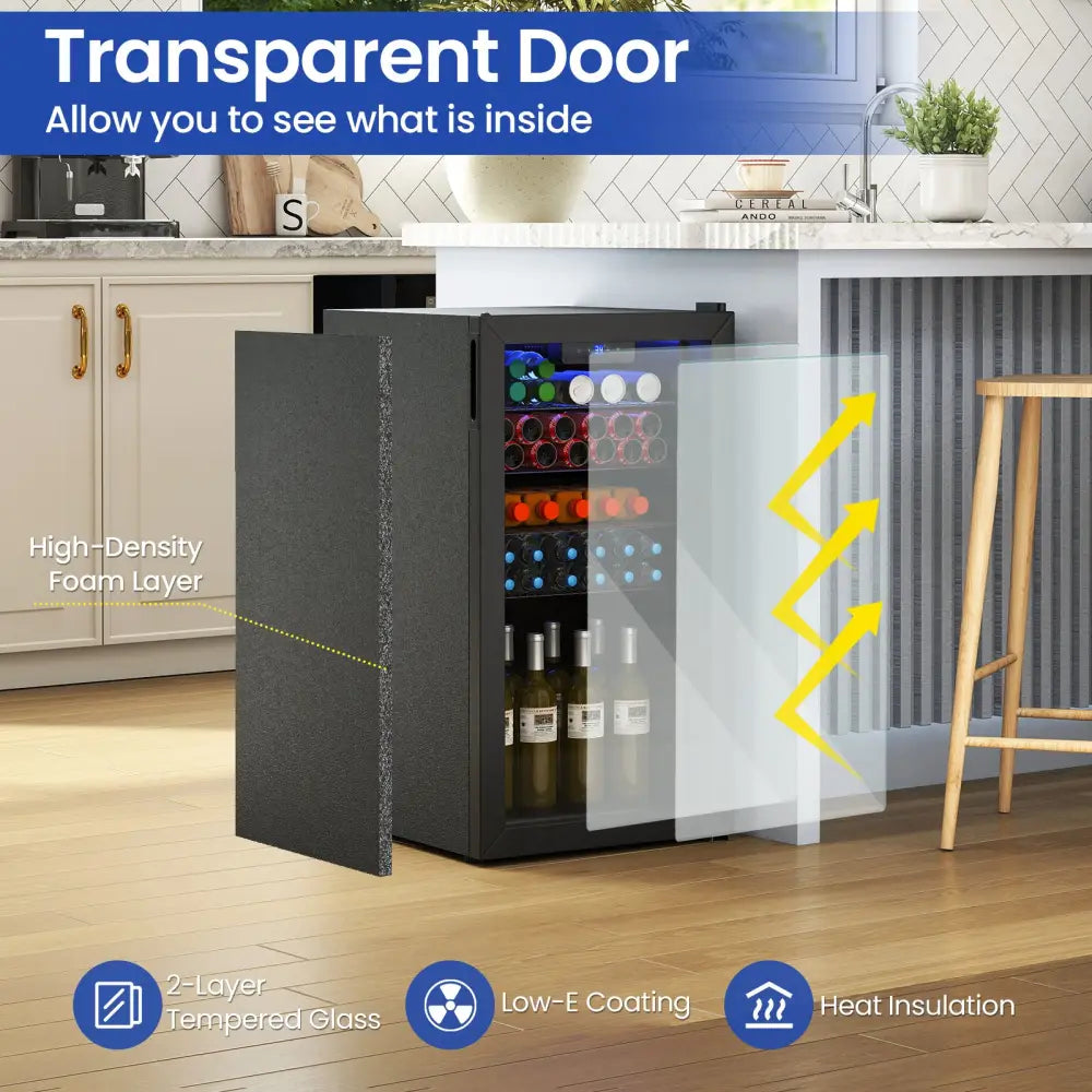 Beverage Refrigerator Cooler with Glass Door-Black - Black - Wine & Beverage Coolers