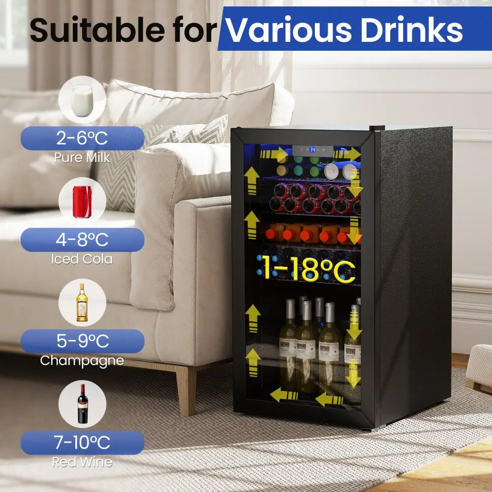 Beverage Refrigerator Cooler with Glass Door-Black - Black - Wine & Beverage Coolers