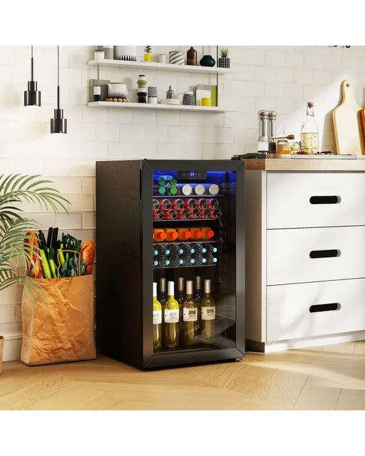 Beverage Refrigerator Cooler with Glass Door-Black - Black - Wine & Beverage Coolers