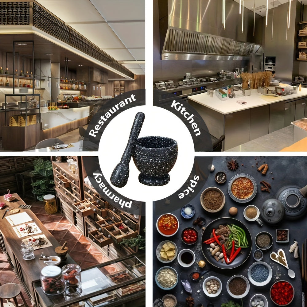 Collage of restaurant kitchen images including a dining area, cooking station, and spice display.