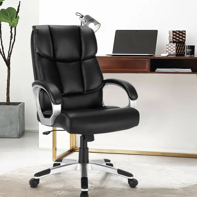 Big and Tall Adjustable High Back Leather Executive Computer Desk Chair - Black - Executive Chairs