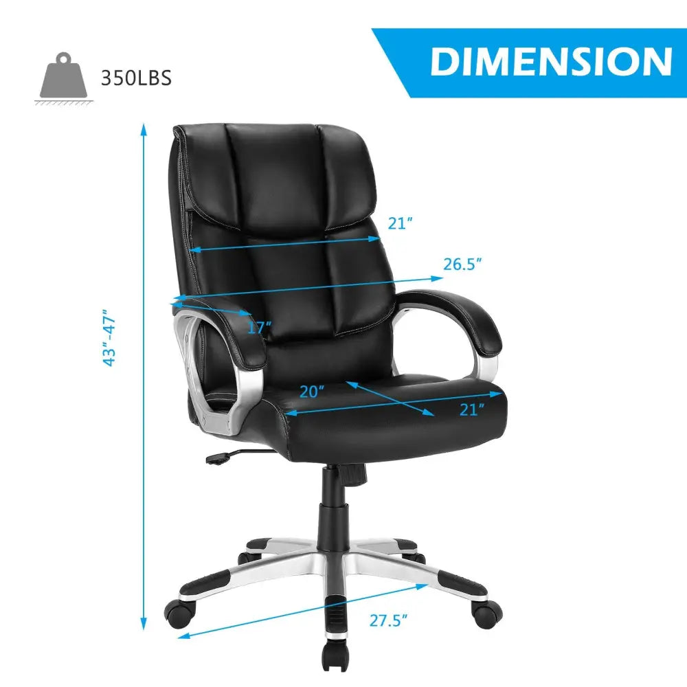 Big and Tall Adjustable High Back Leather Executive Computer Desk Chair - Black - Executive Chairs