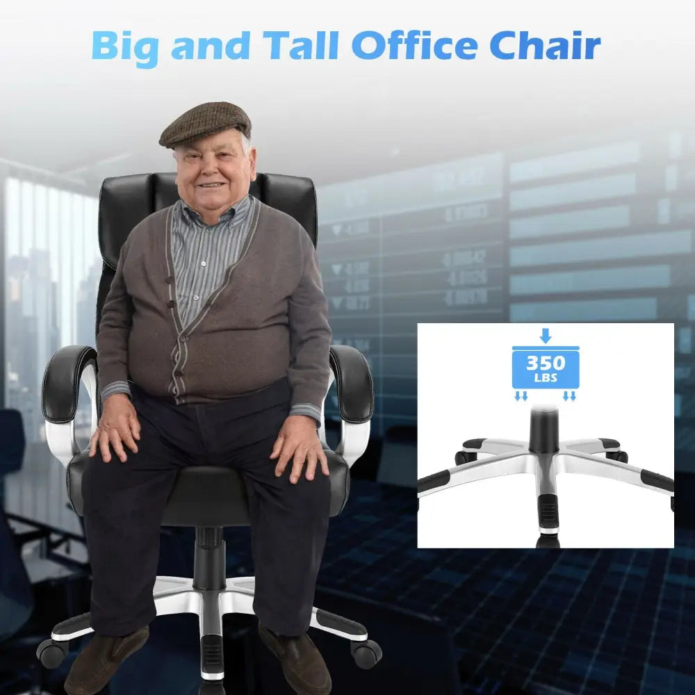 Big and Tall Adjustable High Back Leather Executive Computer Desk Chair - Black - Executive Chairs