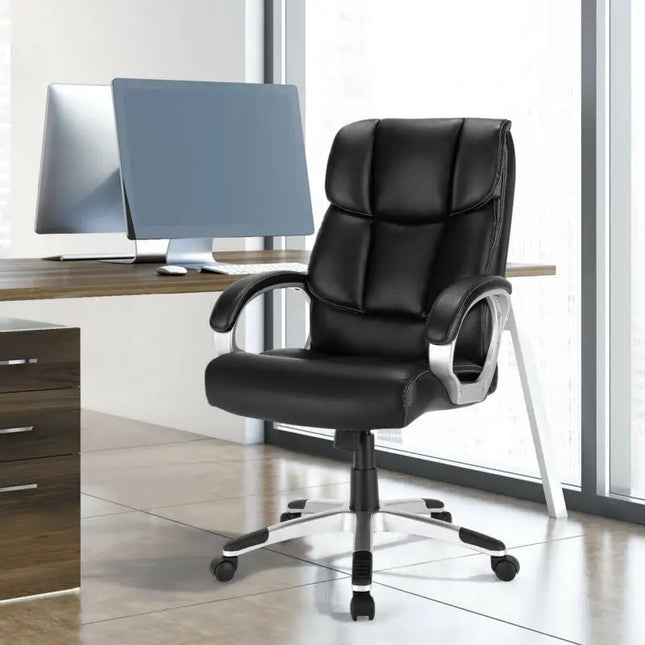 Big and Tall Adjustable High Back Leather Executive Computer Desk Chair - Black - Executive Chairs