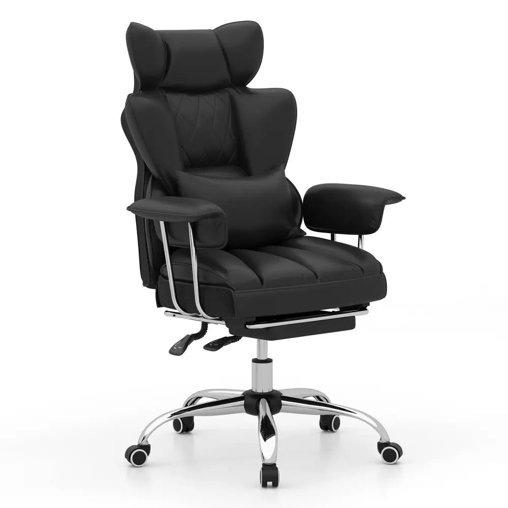 Big and Tall Executive Office Desk Chair with Footrest and Lumbar Support-Black - Black - Executive Chairs