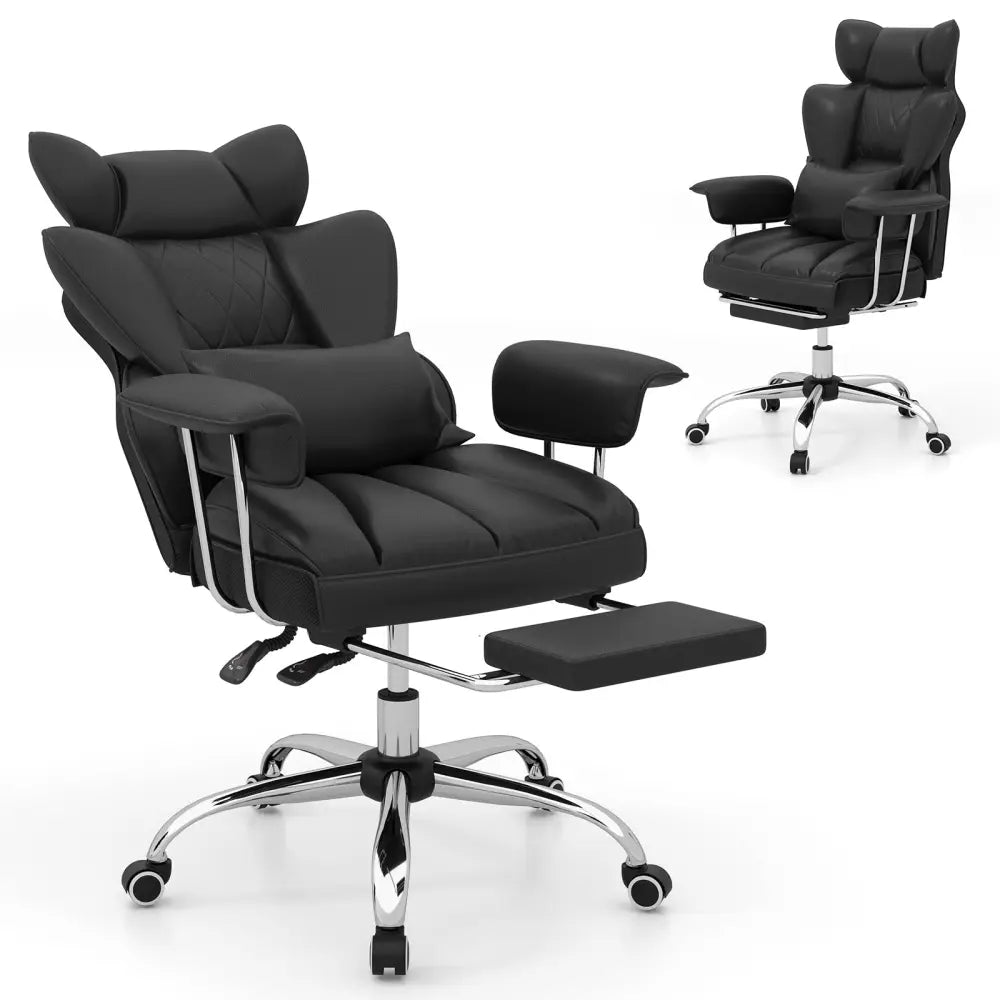 Big and Tall Executive Office Desk Chair with Footrest and Lumbar Support-Black - Black - Executive Chairs