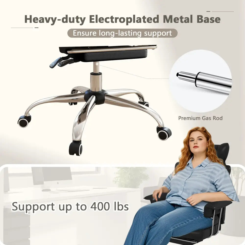 Big and Tall Executive Office Desk Chair with Footrest and Lumbar Support-Black - Black - Executive Chairs