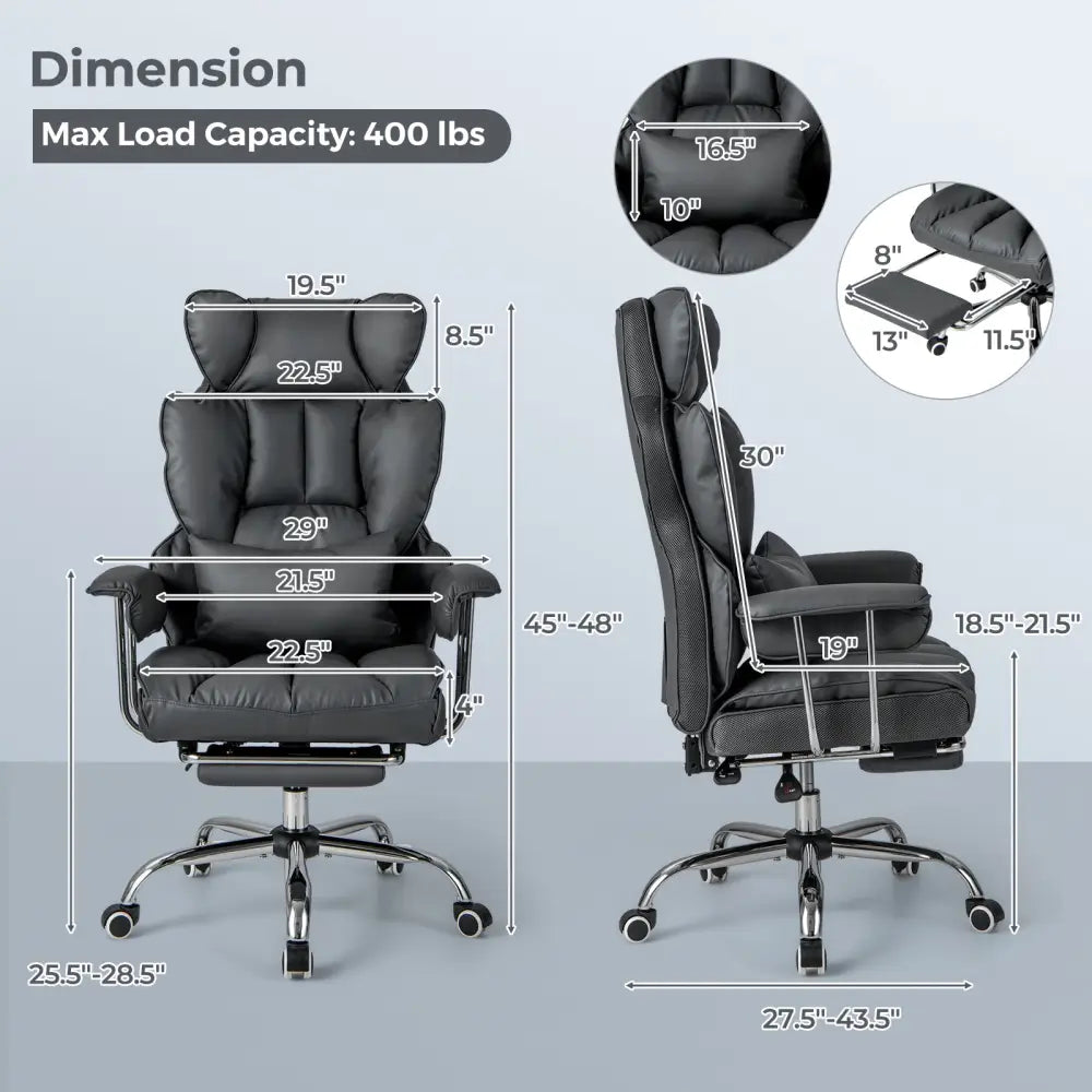 Big and Tall Executive Office Desk Chair with Footrest and Lumbar Support-Black - Black - Executive Chairs