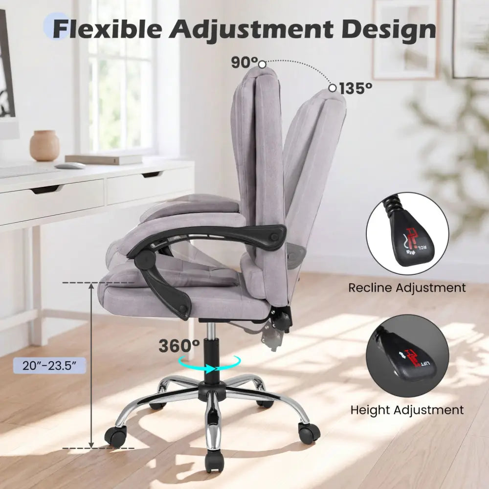 Big High Back Executive Chair with Linkage Armrests and Leather Padded Seat for Office-Gray - Gray - Big and Tall Chairs