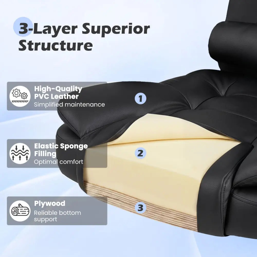 Big High Back Executive Chair with Linkage Armrests and Leather Padded Seat for Office-Black - Black - Big and Tall