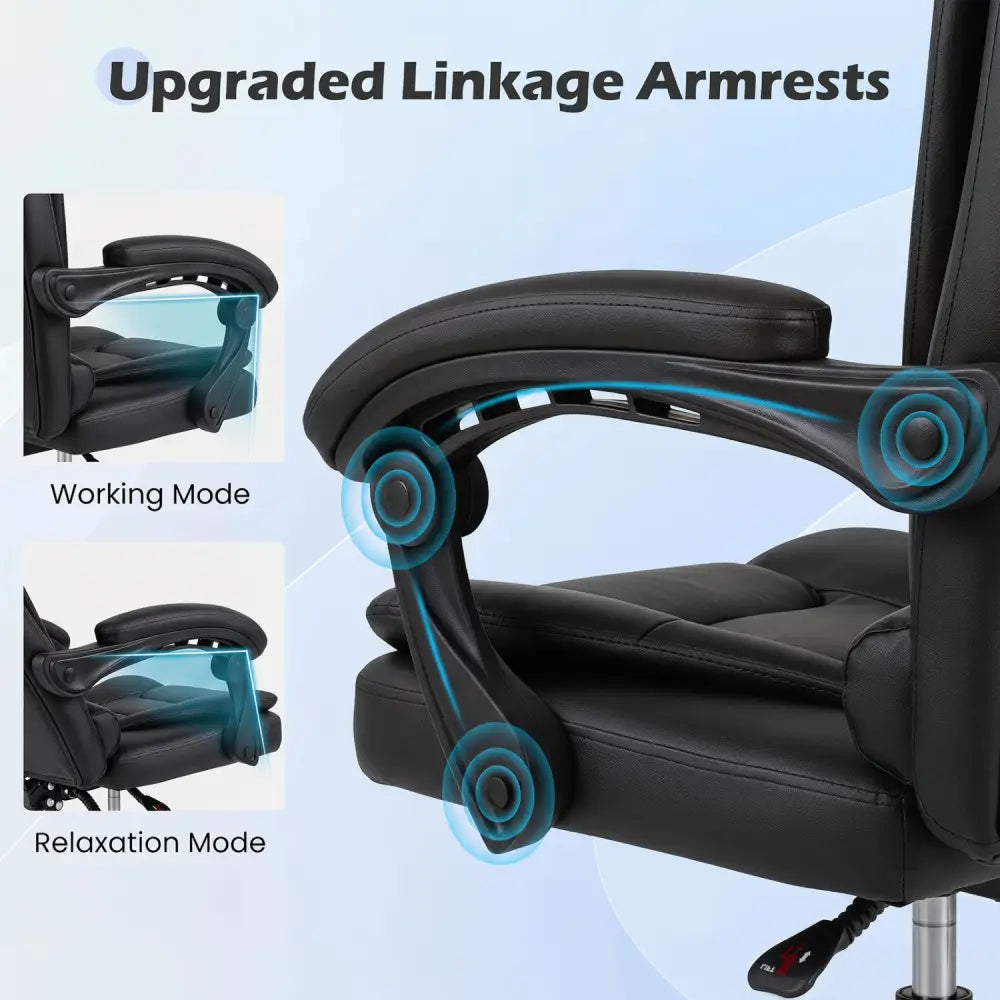 Big High Back Executive Chair with Linkage Armrests and Leather Padded Seat for Office-Black - Black - Big and Tall