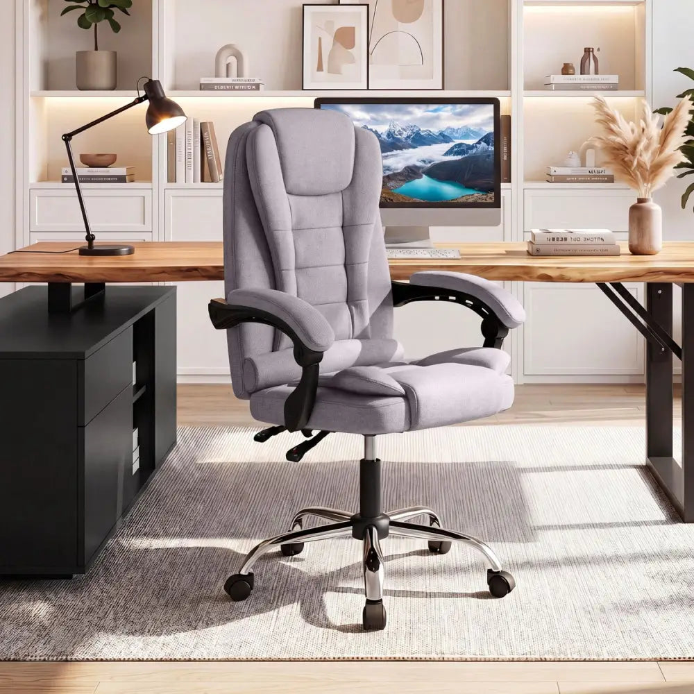 Big High Back Executive Chair with Linkage Armrests and Leather Padded Seat for Office-Gray - Gray - Big and Tall Chairs