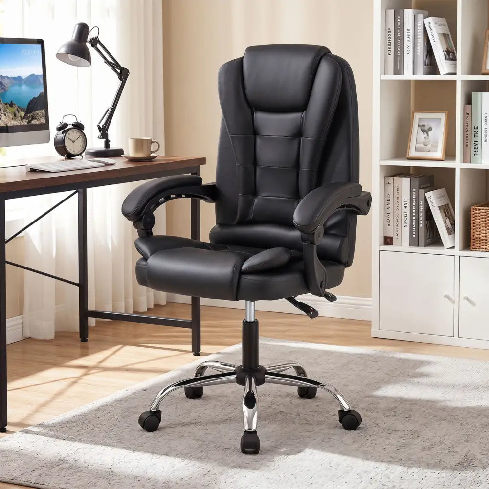 Big High Back Executive Chair with Linkage Armrests and Leather Padded Seat for Office-Black - Black - Big and Tall