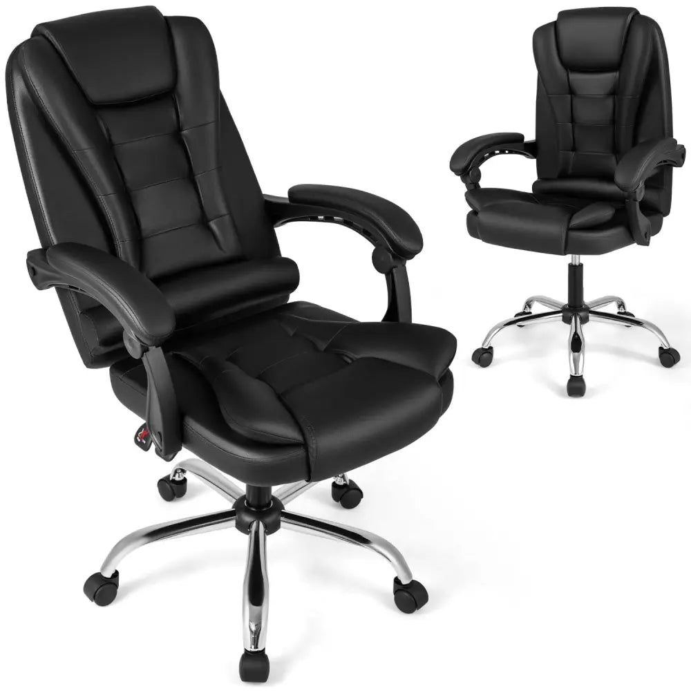 Big High Back Executive Chair with Linkage Armrests and Leather Padded Seat for Office-Black - Black - Big and Tall