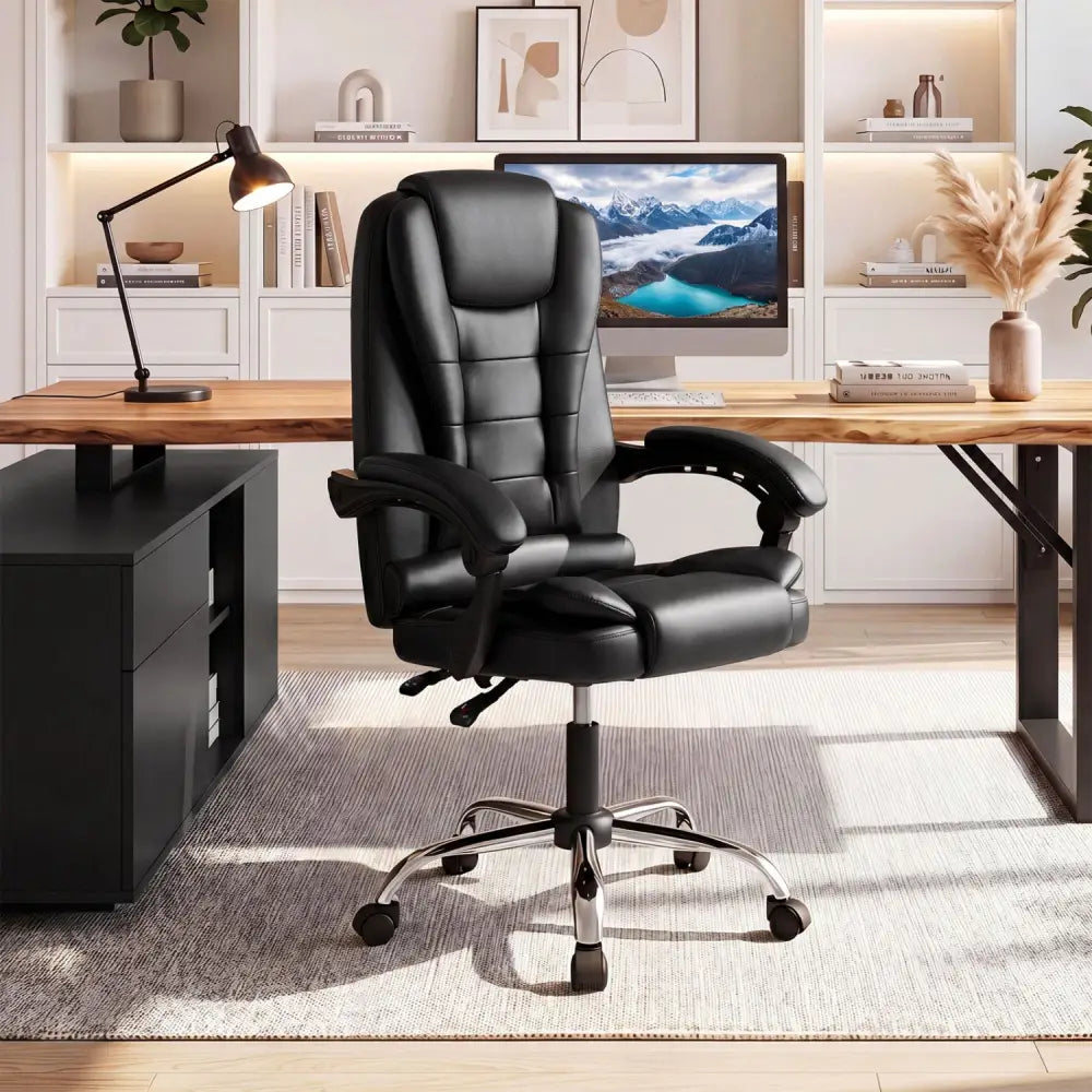 Big High Back Executive Chair with Linkage Armrests and Leather Padded Seat for Office-Black - Black - Big and Tall