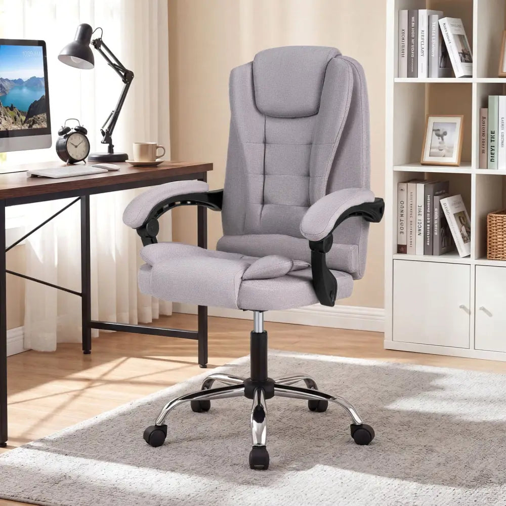 Big High Back Executive Chair with Linkage Armrests and Leather Padded Seat for Office-Gray - Gray - Big and Tall Chairs