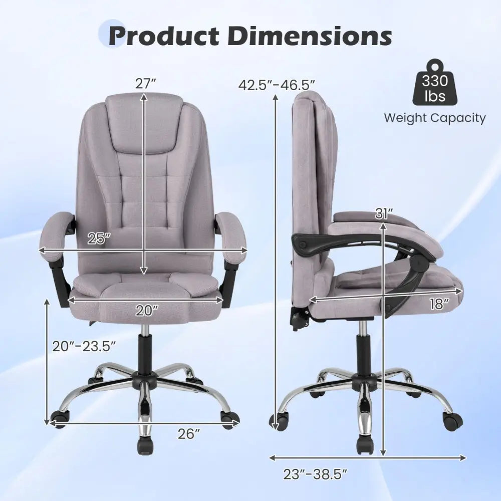 Big High Back Executive Chair with Linkage Armrests and Leather Padded Seat for Office-Gray - Gray - Big and Tall Chairs
