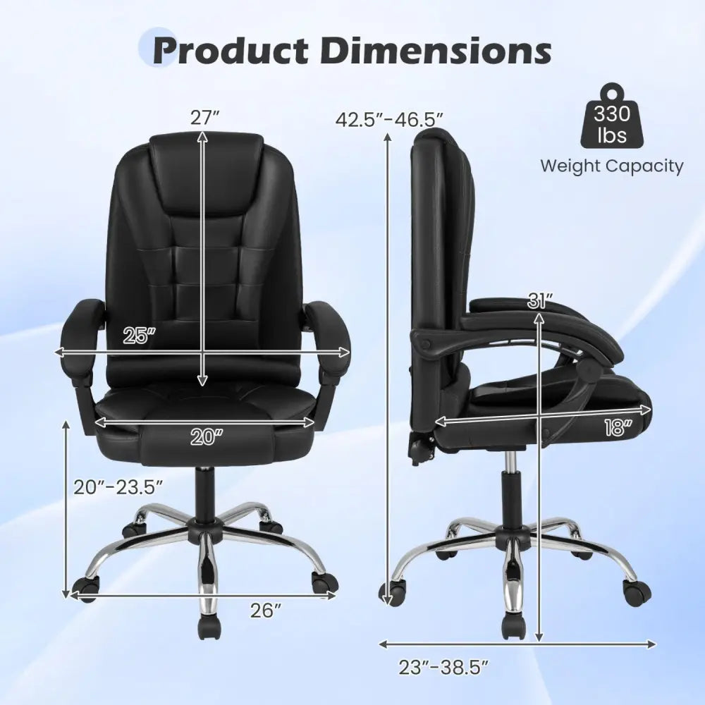 Big High Back Executive Chair with Linkage Armrests and Leather Padded Seat for Office-Black - Black - Big and Tall