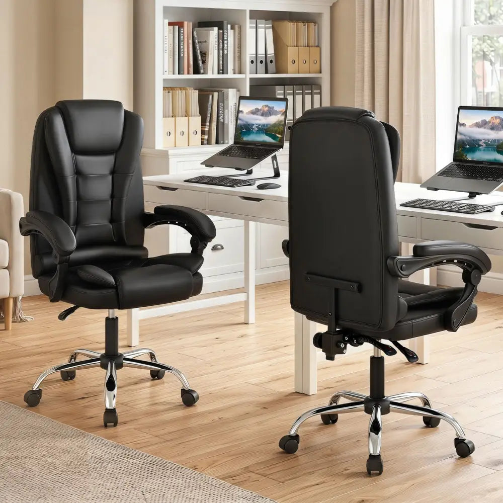 Big High Back Executive Chair with Linkage Armrests and Leather Padded Seat for Office-Black - Black - Big and Tall