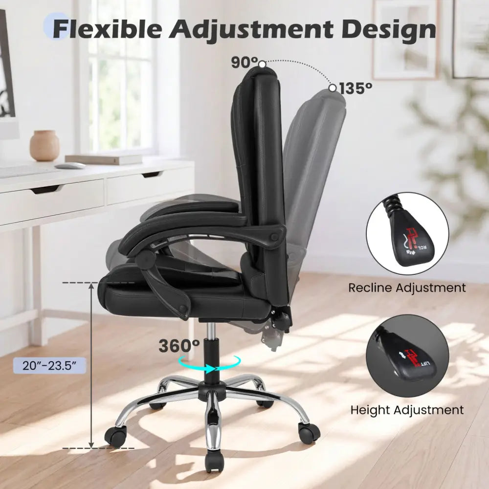 Big High Back Executive Chair with Linkage Armrests and Leather Padded Seat for Office-Black - Black - Big and Tall