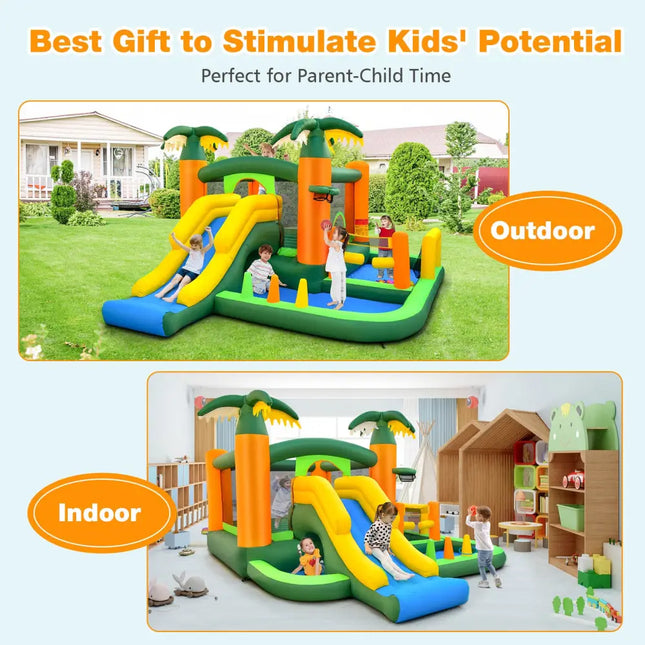 Big Inflatable Bounce House with Slide and Ball Pits for Indoor and Outdoor with 735W Blower - Green - Bounce House