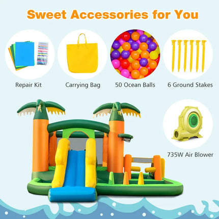 Big Inflatable Bounce House with Slide and Ball Pits for Indoor and Outdoor with 735W Blower - Green - Bounce House