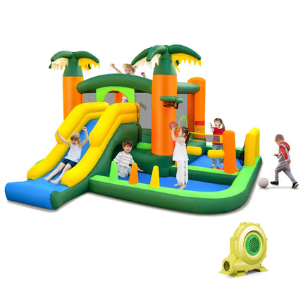 Big Inflatable Bounce House with Slide and Ball Pits for Indoor and Outdoor with 735W Blower - Green - Bounce House