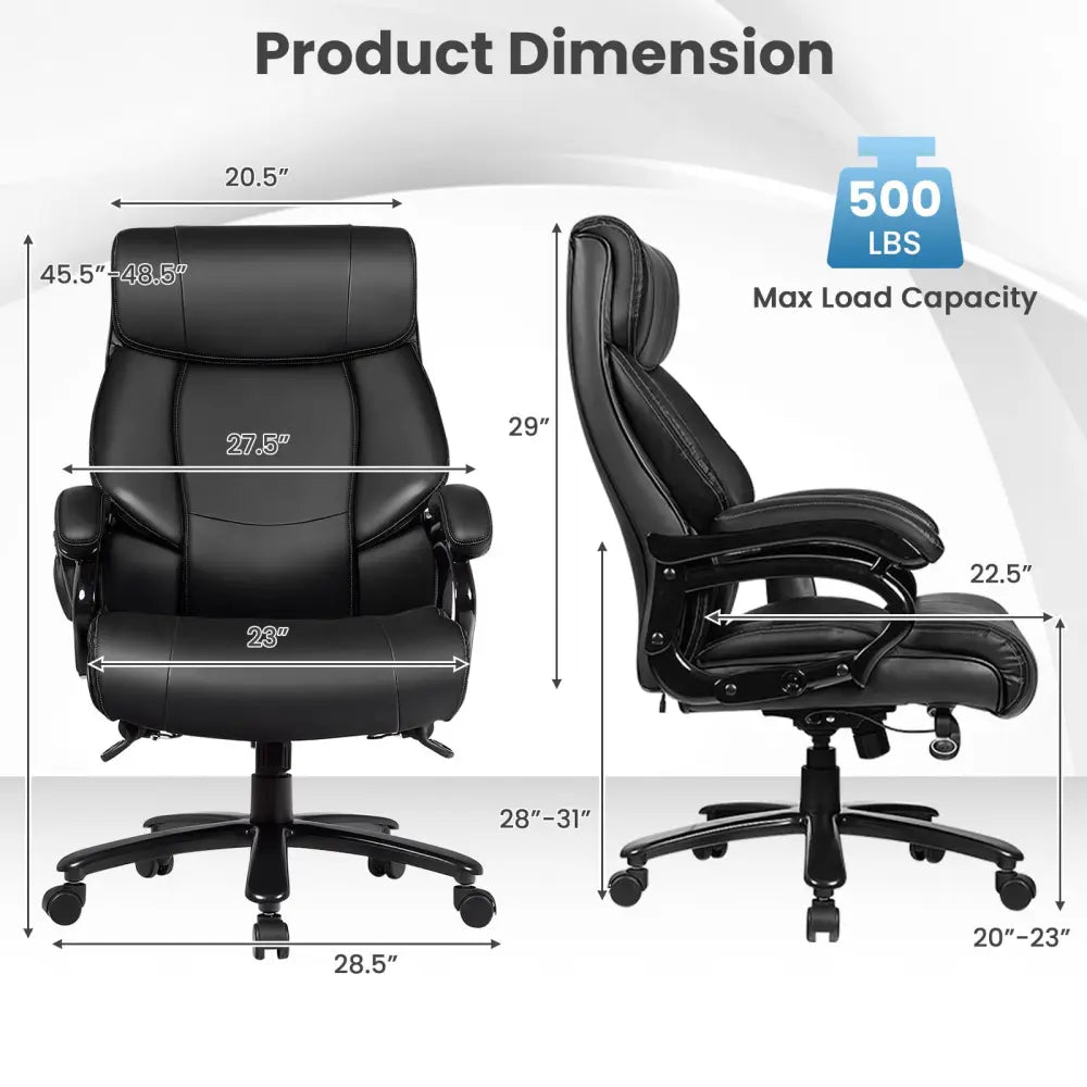 Big & Tall 400lb PU Leather Massage Office Chair-Black - Black - Big and Tall Chairs