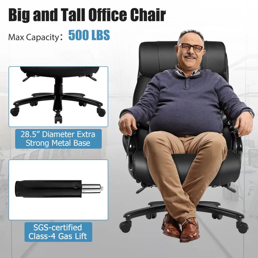 Big & Tall 400lb PU Leather Massage Office Chair-Black - Black - Big and Tall Chairs