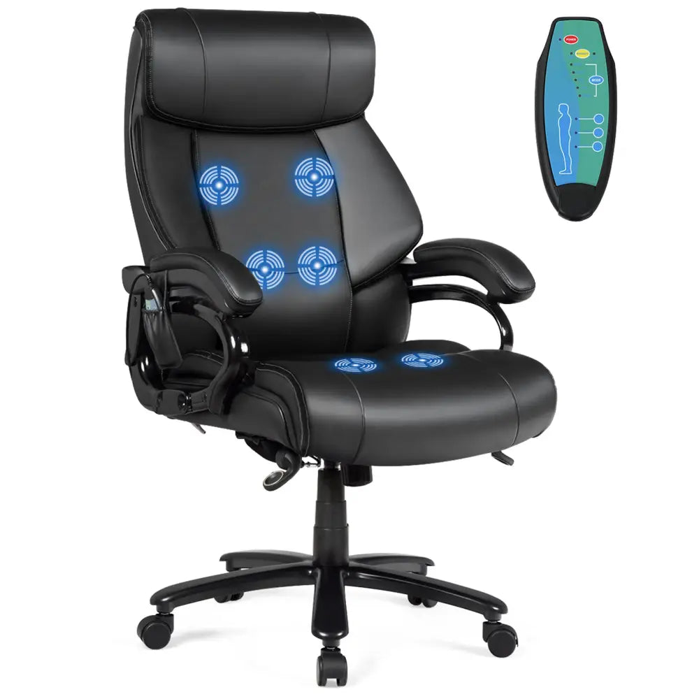 Big & Tall 400lb PU Leather Massage Office Chair-Black - Black - Big and Tall Chairs