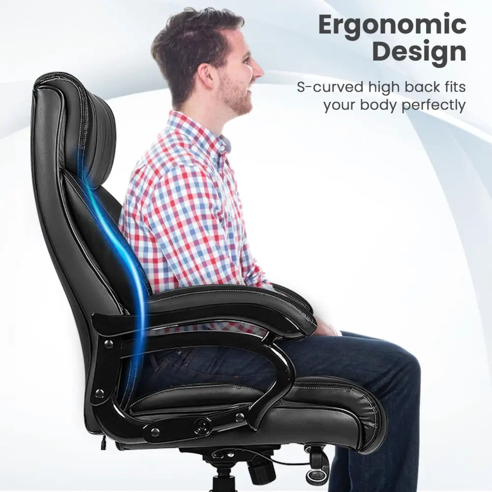 Big & Tall 400lb PU Leather Massage Office Chair-Black - Black - Big and Tall Chairs