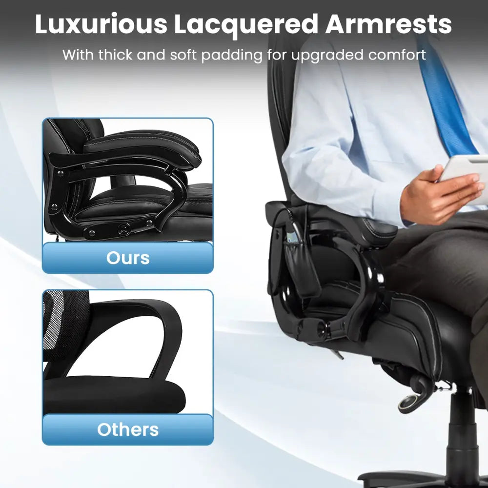 Big & Tall 400lb PU Leather Massage Office Chair-Black - Black - Big and Tall Chairs